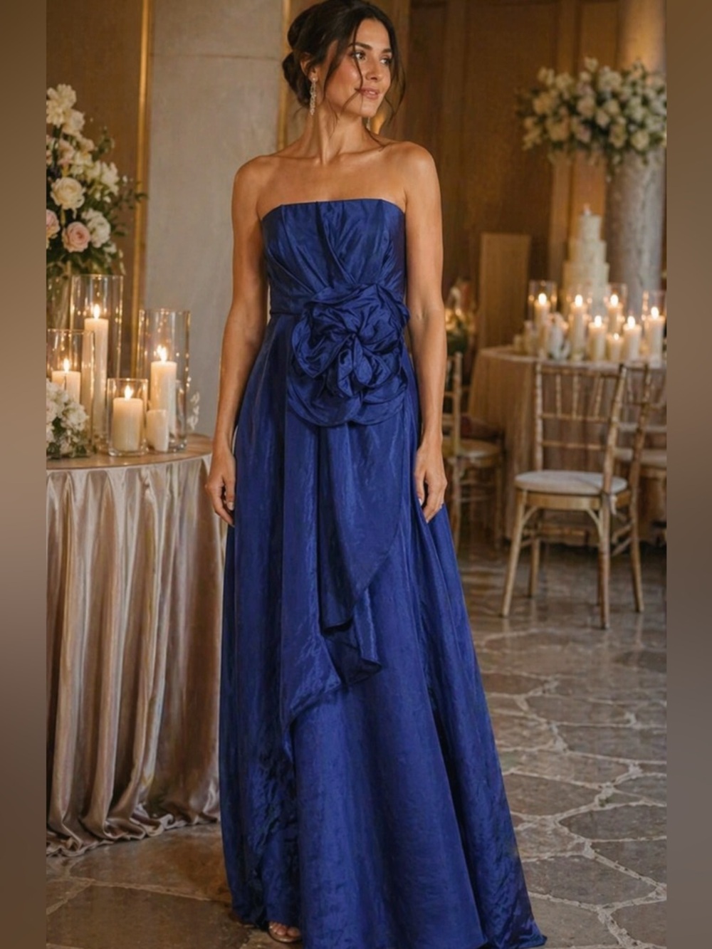 NWT Muse by Marchesa Bluebell Rosette Strapless Textured Organza Dress Sz 4